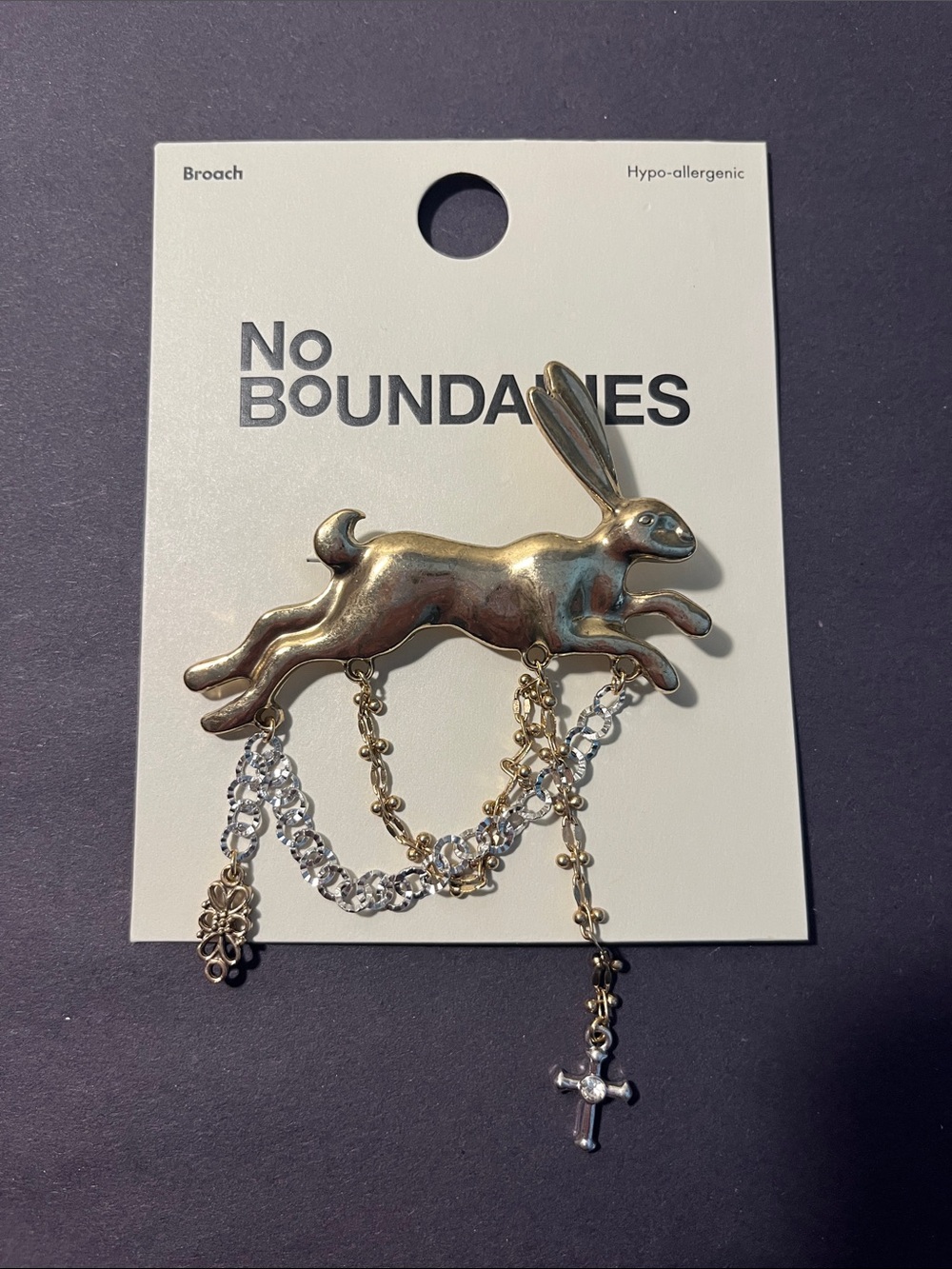 No Boundaries Gold Bunny Brooch with Mixed Chains